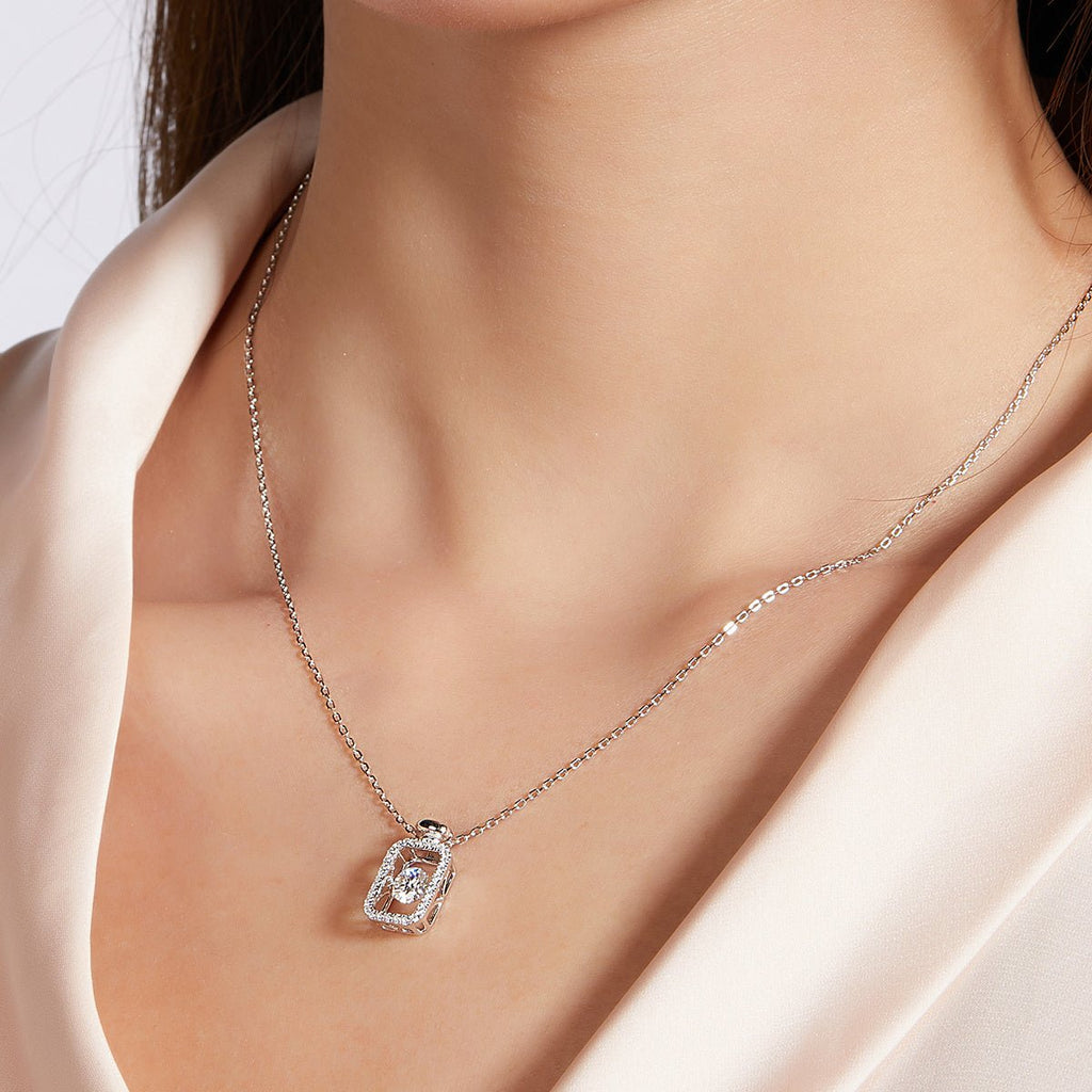 Collier Moissanite Rectangle 0,5 ct en Argent Sterling S925, 45 cm, Plaqué Platine, Bordure Pavée, Certifié GRA, Coffret Cadeau - IVOIRART.COM