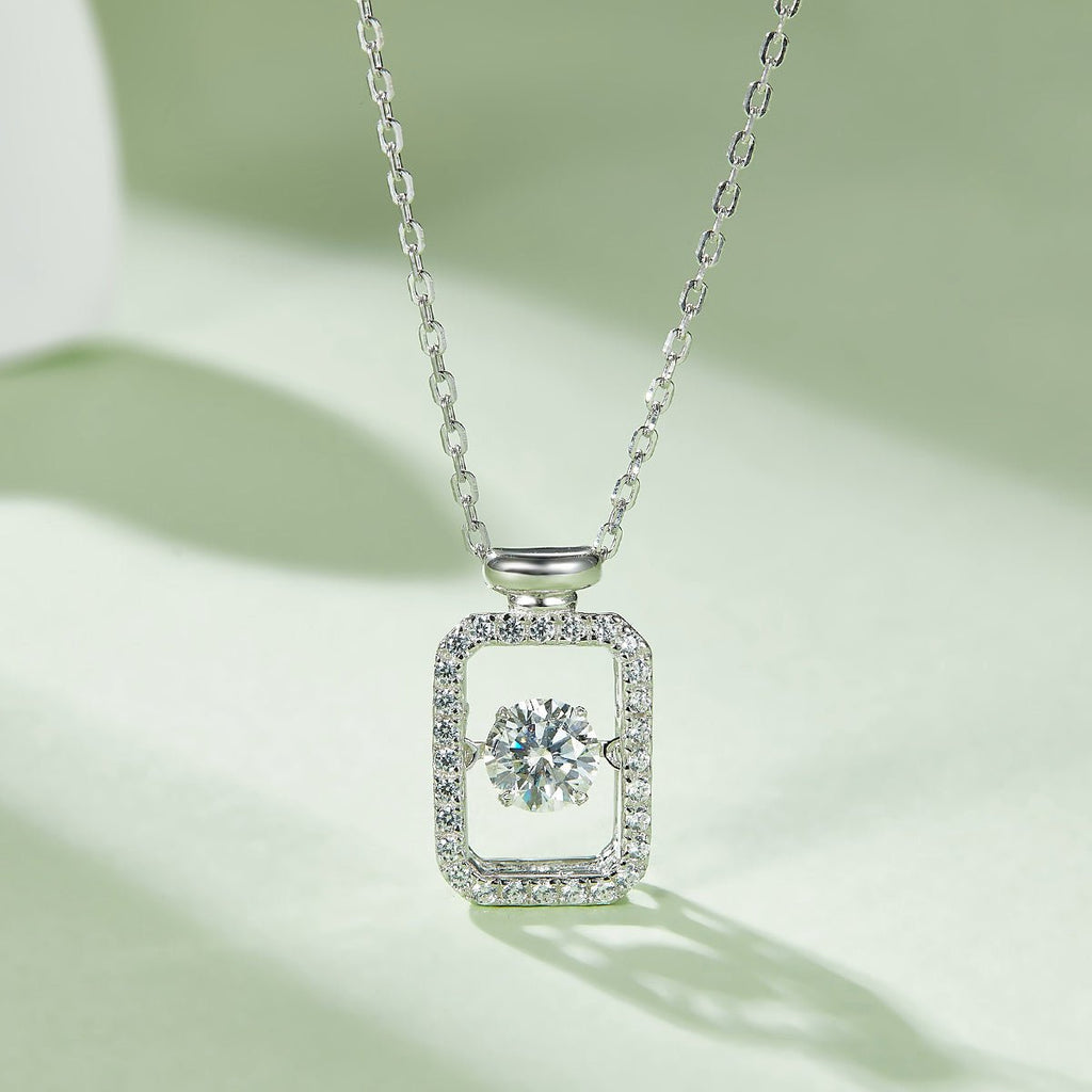 Collier Moissanite Rectangle 0,5 ct en Argent Sterling S925, 45 cm, Plaqué Platine, Bordure Pavée, Certifié GRA, Coffret Cadeau - IVOIRART.COM