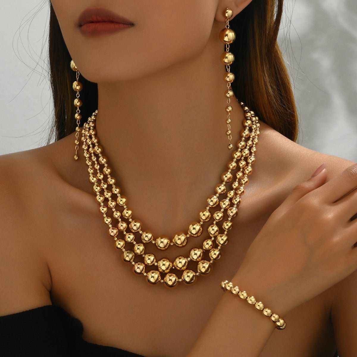 Collier multi-couches perles Y2K & boucles assorties — Style hot girl quotidien ! - IVOIRART.COM