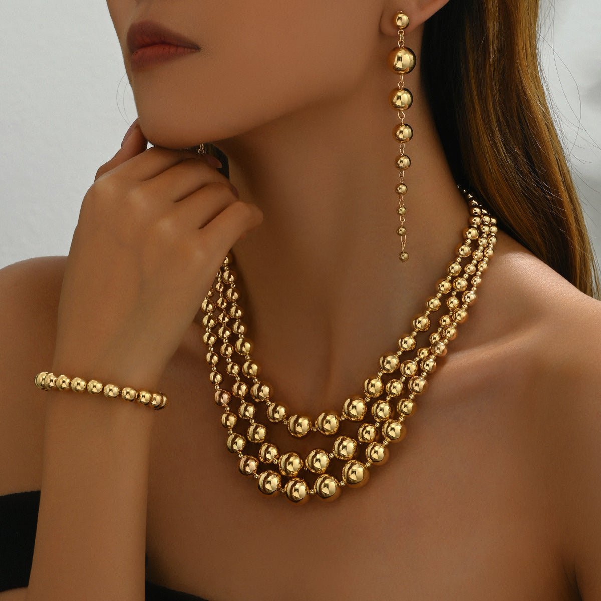 Collier multi-couches perles Y2K & boucles assorties — Style hot girl quotidien ! - IVOIRART.COM