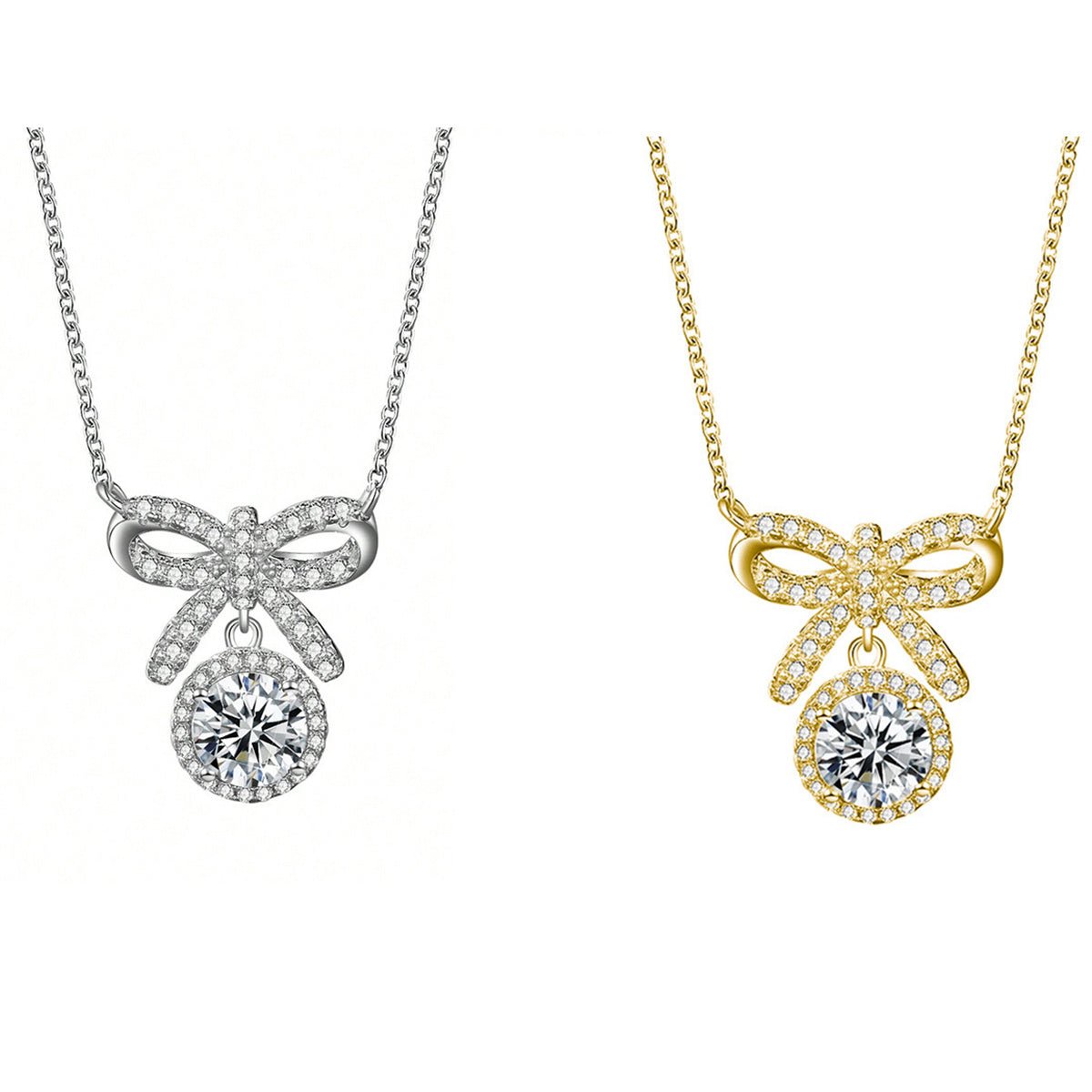 Collier Nœud Papillon Moissanite 1ct D VVS1 Argent Sterling S925 Plaqué Or Platine 45cm + Coffret Certifié GRA - IVOIRART.COM