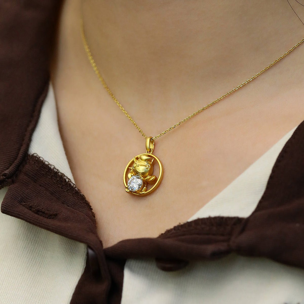 Collier Ox S925 Argent Plaqué Or 1ct Moissanite D Couleur VVS1 Cadeau - IVOIRART.COM
