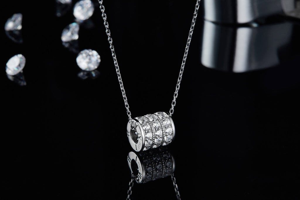 Collier pendentif baril S925 argent sterling 36 moissanites D-VVS1 plaqué platine - IVOIRART.COM