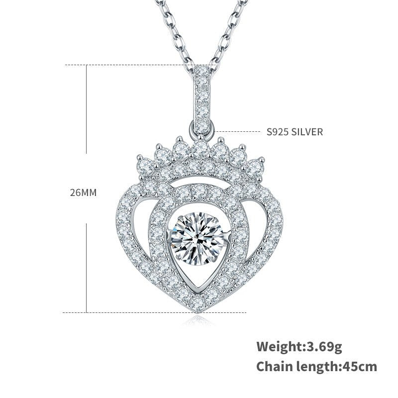 Collier Pendentif Couronne Cœur Moissanite 0,5ct D VVS1 Argent 925 Plaqué Platine 45cm Certifié GRA Coffret Cadeau - IVOIRART.COM