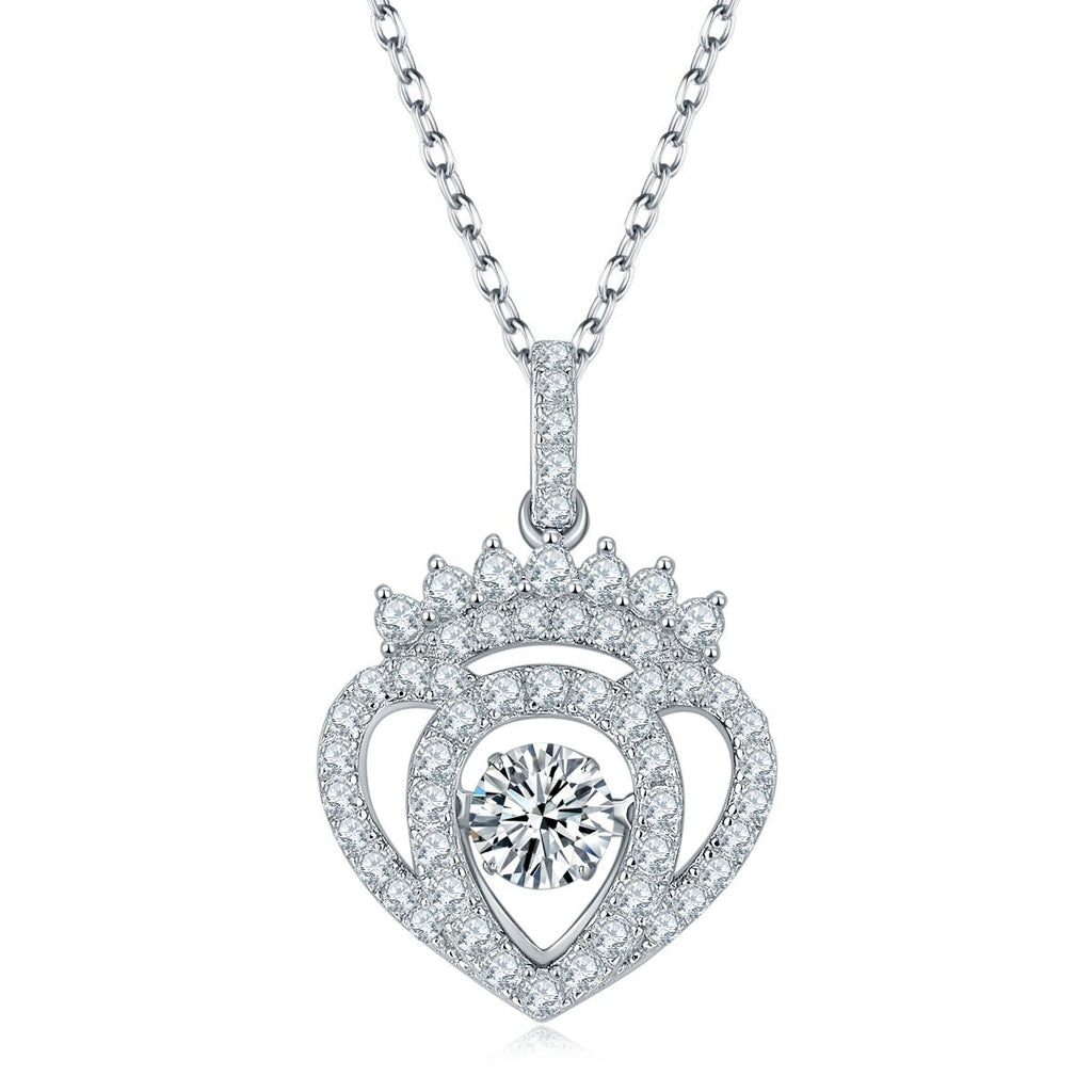 Collier Pendentif Couronne Cœur Moissanite 0,5ct D VVS1 Argent 925 Plaqué Platine 45cm Certifié GRA Coffret Cadeau - IVOIRART.COM