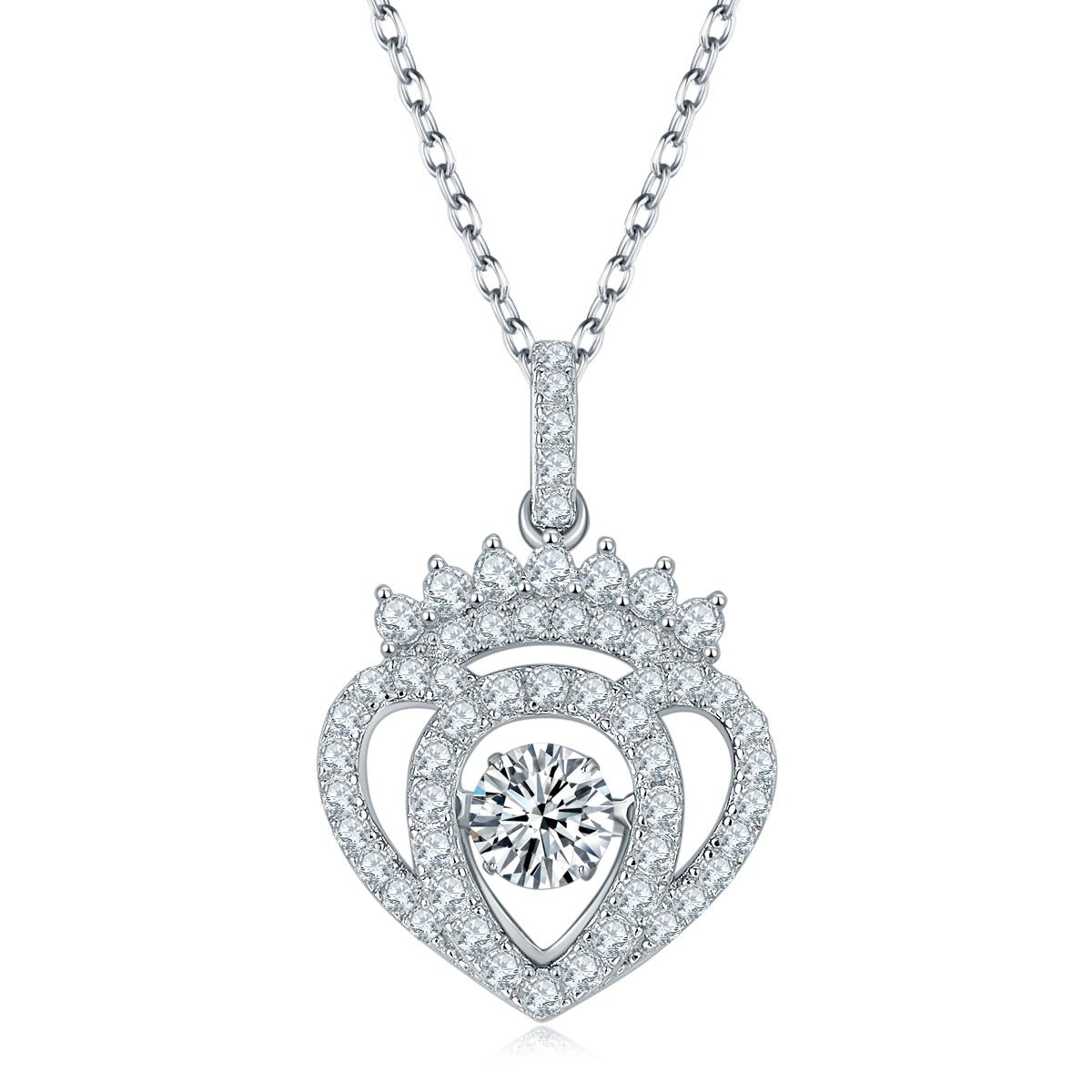 Collier Pendentif Couronne Cœur Moissanite 0,5ct D VVS1 Argent 925 Plaqué Platine 45cm Certifié GRA Coffret Cadeau - IVOIRART.COM