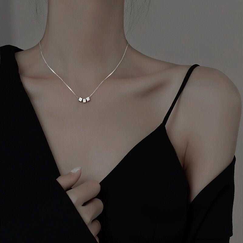 Collier pendentif cube en argent sterling 999, style minimaliste chic, quotidien et bureau - IVOIRART.COM