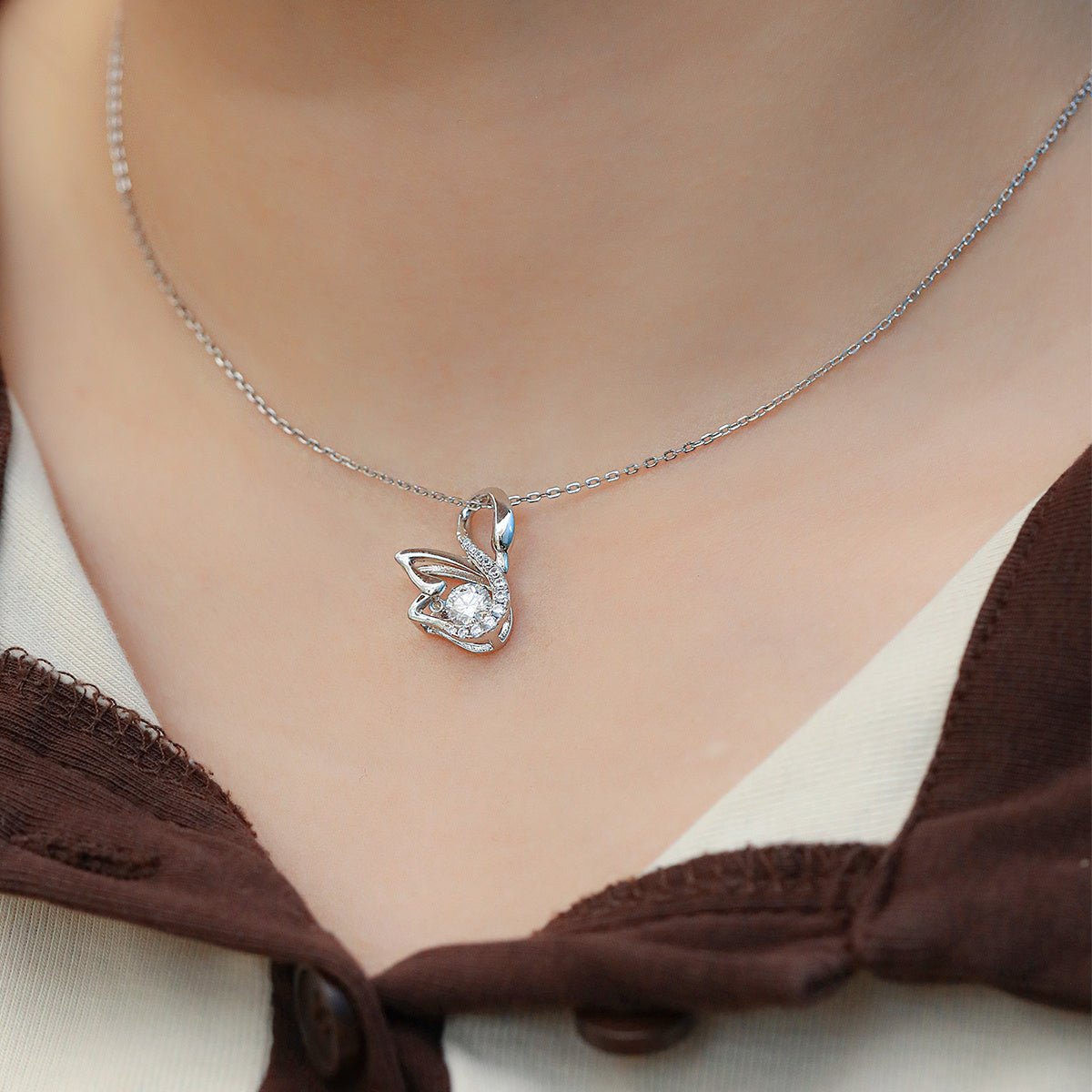 Collier Pendentif Cygne Moissanite 0,5 ct Couleur D VVS1 Argent Sterling S925 - IVOIRART.COM