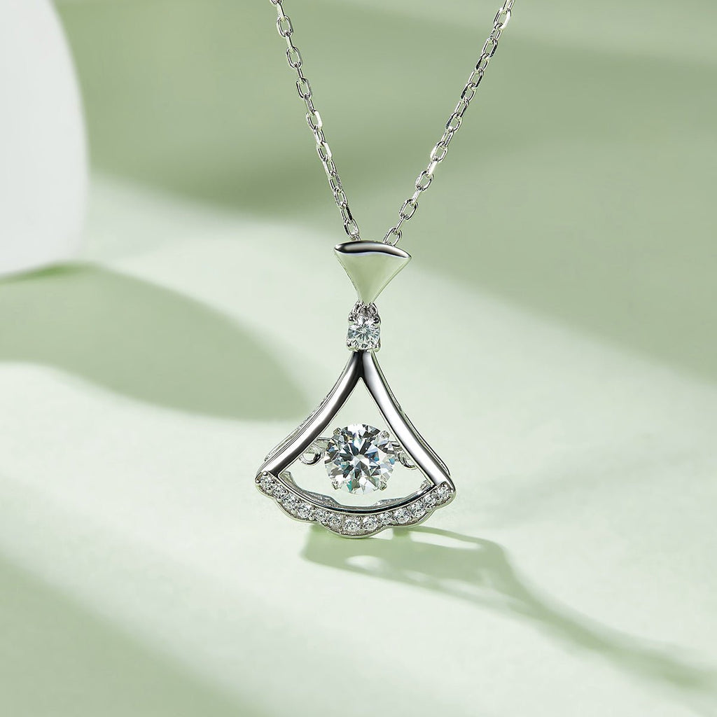 Collier pendentif éventail en argent sterling S925 0,5 ct Moissanite D VVS1, plaqué platine, chaîne 45 cm, boîte cadeau certifiée GRA - IVOIRART.COM