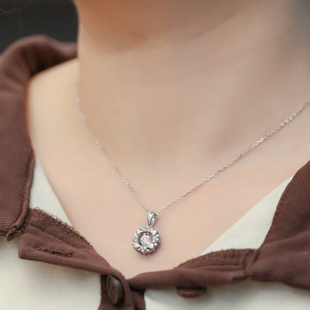 Collier Pendentif Fleur en Moissanite 0,5 ct D VVS1 Argent Sterling S925 45 cm Plaqué Platine Coffret Cadeau Certifié GRA - IVOIRART.COM