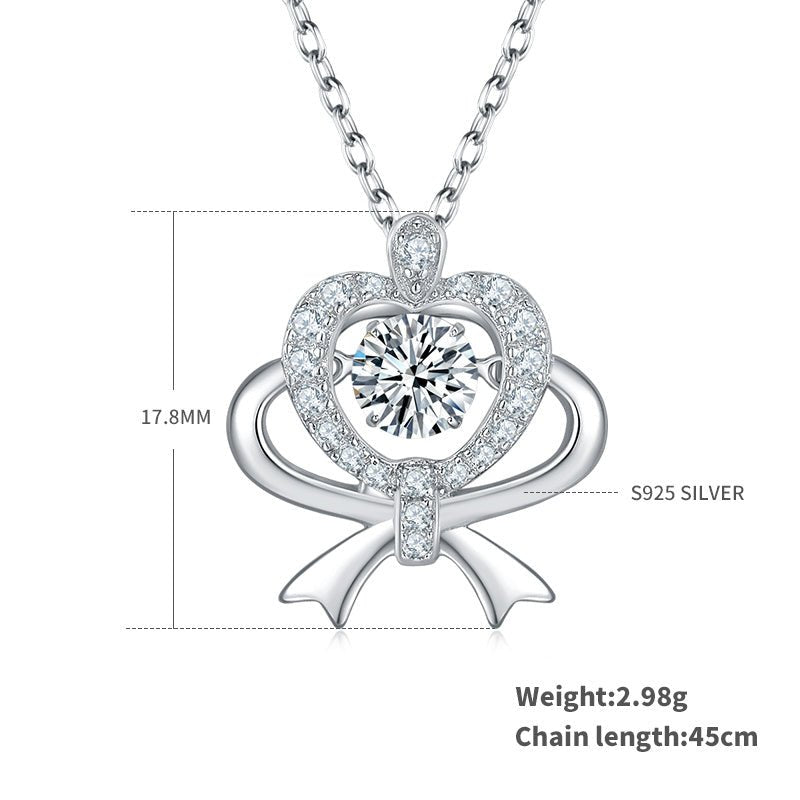 Collier Pendentif Nœud Cœur Moissanite 0,5ct Couleur D VVS1 Argent Sterling S925 Plaqué Platine 45cm Certifié GRA Coffret Cadeau - IVOIRART.COM