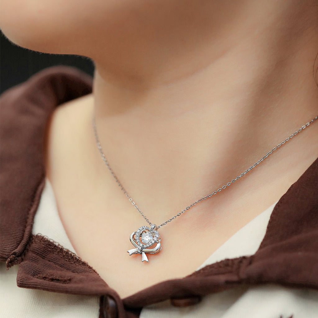 Collier Pendentif Nœud Cœur Moissanite 0,5ct Couleur D VVS1 Argent Sterling S925 Plaqué Platine 45cm Certifié GRA Coffret Cadeau - IVOIRART.COM