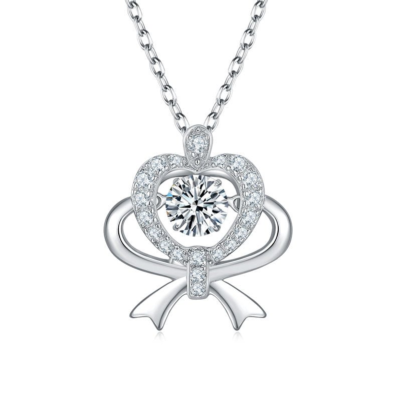 Collier Pendentif Nœud Cœur Moissanite 0,5ct Couleur D VVS1 Argent Sterling S925 Plaqué Platine 45cm Certifié GRA Coffret Cadeau - IVOIRART.COM