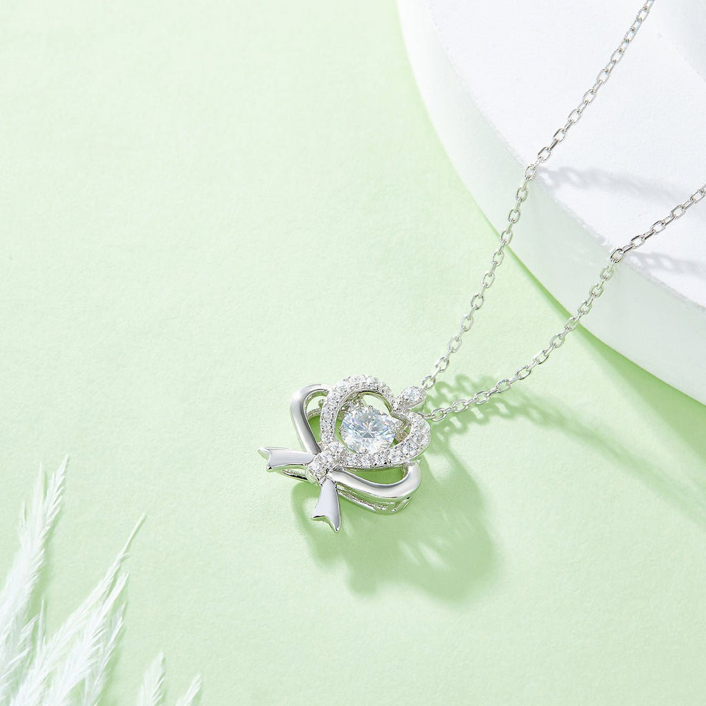 Collier Pendentif Nœud Cœur Moissanite 0,5ct Couleur D VVS1 Argent Sterling S925 Plaqué Platine 45cm Certifié GRA Coffret Cadeau - IVOIRART.COM
