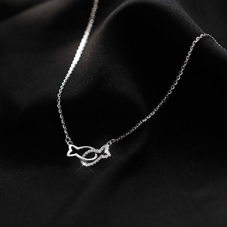 Collier Poisson Creux & Pavé en Argent Sterling 999, Style Élégant et Tendance, Cadeau Idéal Anniversaire et Fêtes - IVOIRART.COM