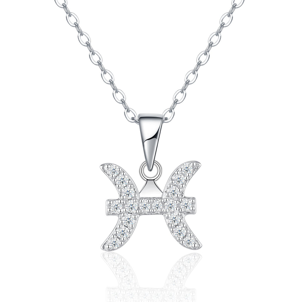 Collier Poissons en Argent Sterling S925 avec Moissanite VVS1 D, Plaqué Platine 3,2g - IVOIRART.COM