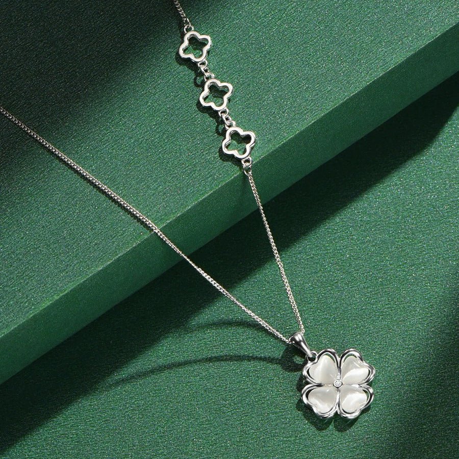 Collier pour femmes en argent sterling S999 avec pierre œil de chat, chaîne élégante polyvalente pour la clavicule - IVOIRART.COM