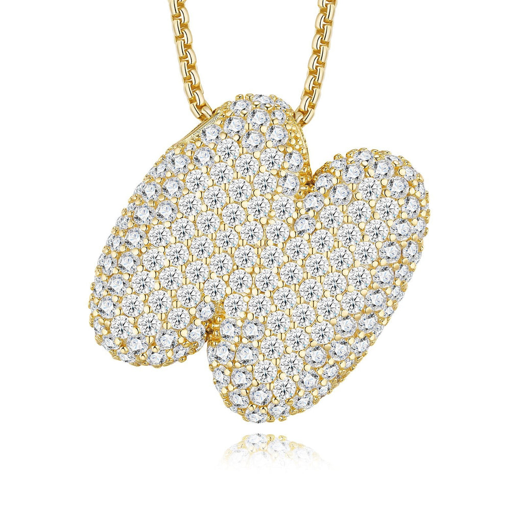 Collier prénom initial en lettres bulles plaqué or 14,36g S925 pour femmes avec pendentif moissanite D couleur VVS1 certifié GRA, bijou personnalisé solide et lourd A - Z avec coffret cadeau - IVOIRART.COM