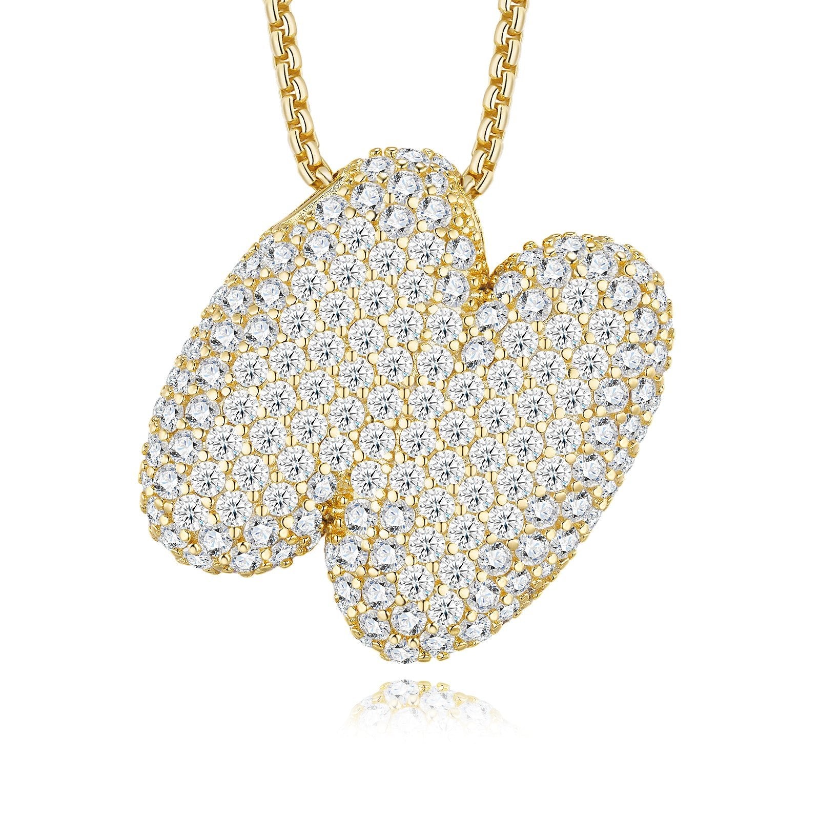 Collier prénom initial en lettres bulles plaqué or 14,36g S925 pour femmes avec pendentif moissanite D couleur VVS1 certifié GRA, bijou personnalisé solide et lourd A - Z avec coffret cadeau - IVOIRART.COM