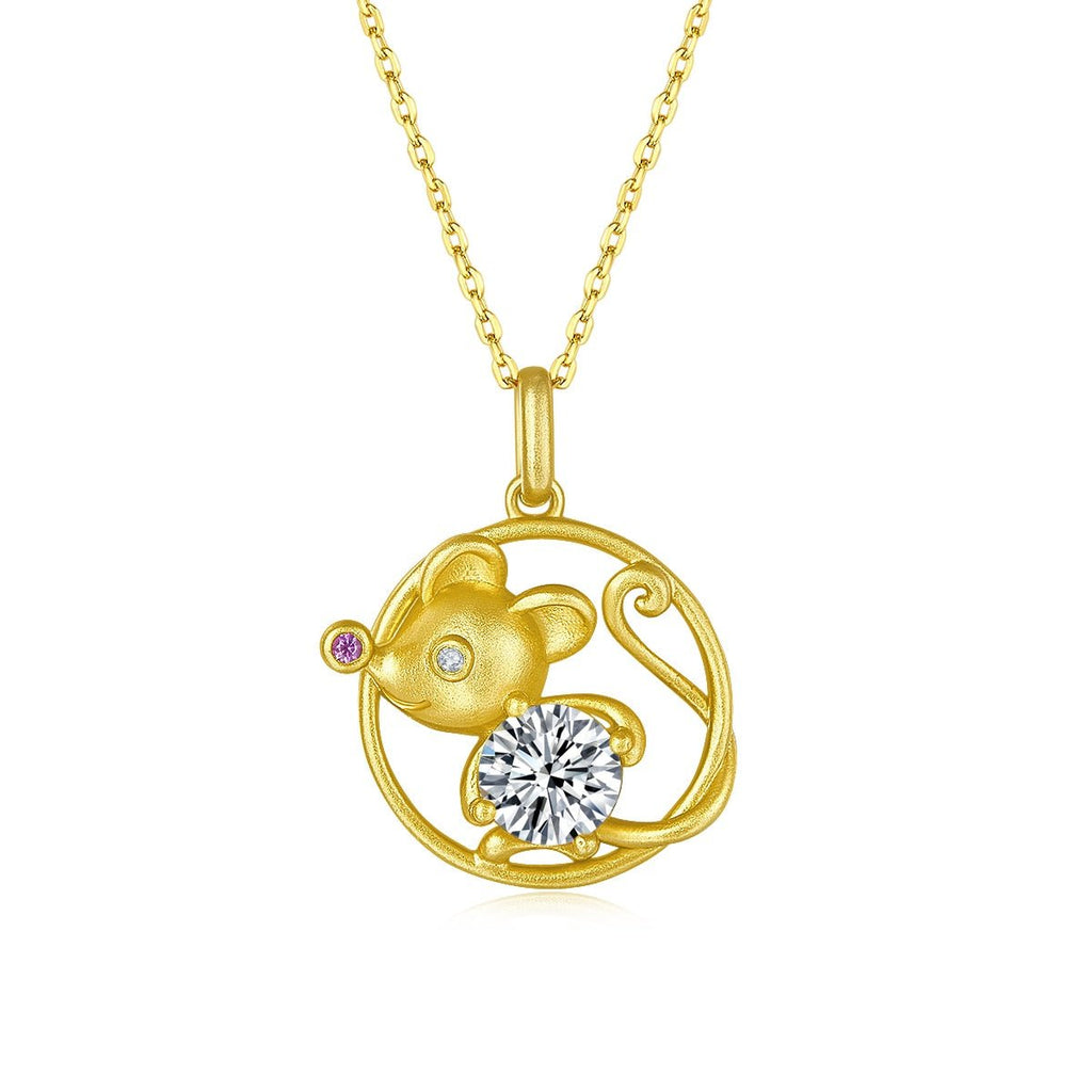 Collier Rat Zodiaque Chinois en Argent S925 Doré 1ct Moissanite D VVS1 4,5g Cadeau Benmingnian Certifié GRA avec Boîte - IVOIRART.COM