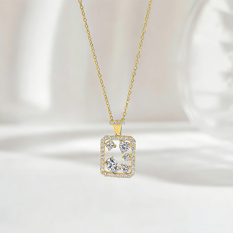 Collier Rectangulaire Géométrique en Argent Sterling S925 avec Moissanite D Couleur VVS1 Taille Mixte, Chaîne 45 cm, Plaqué Or Platine, Coffret Cadeau - IVOIRART.COM
