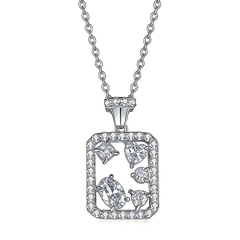 Collier Rectangulaire Géométrique en Argent Sterling S925 avec Moissanite D Couleur VVS1 Taille Mixte, Chaîne 45 cm, Plaqué Or Platine, Coffret Cadeau - IVOIRART.COM