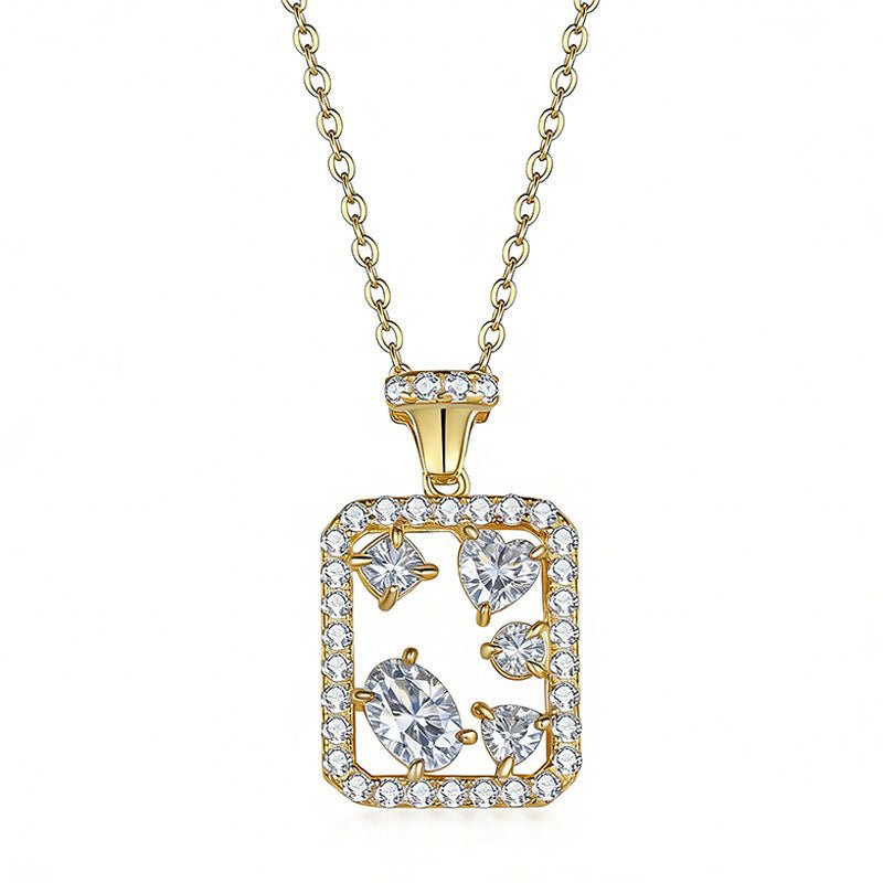 Collier Rectangulaire Géométrique en Argent Sterling S925 avec Moissanite D Couleur VVS1 Taille Mixte, Chaîne 45 cm, Plaqué Or Platine, Coffret Cadeau - IVOIRART.COM