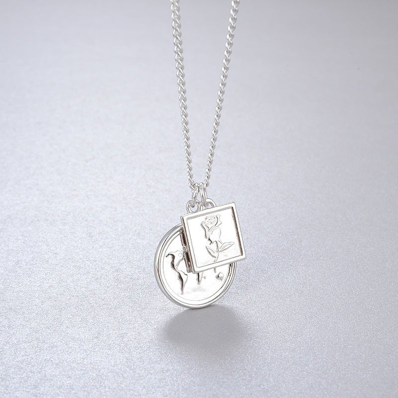 Collier Rétro Rose Pièce plaqué Argent S925 et Or 18 Carats Élégant - IVOIRART.COM