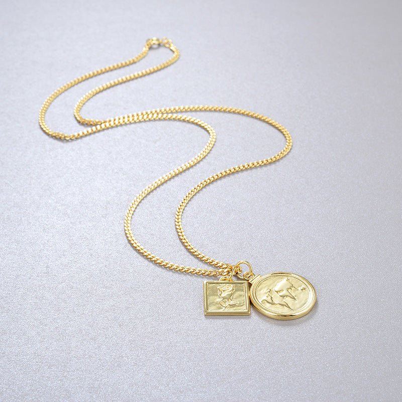 Collier Rétro Rose Pièce plaqué Argent S925 et Or 18 Carats Élégant - IVOIRART.COM