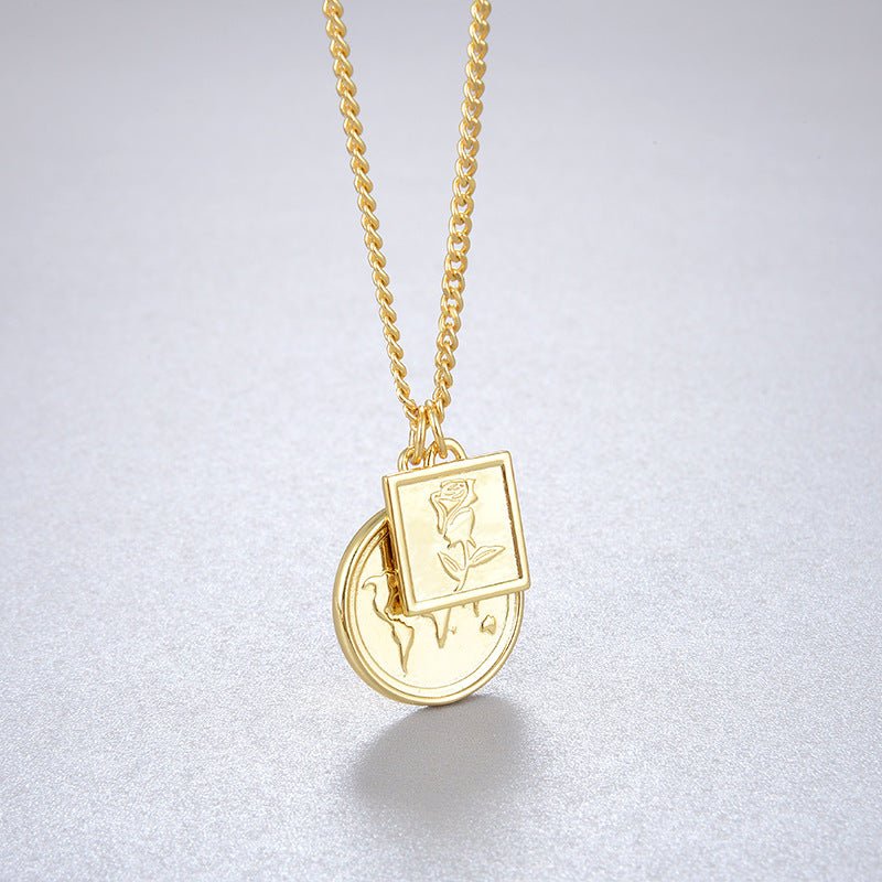 Collier Rétro Rose Pièce plaqué Argent S925 et Or 18 Carats Élégant - IVOIRART.COM