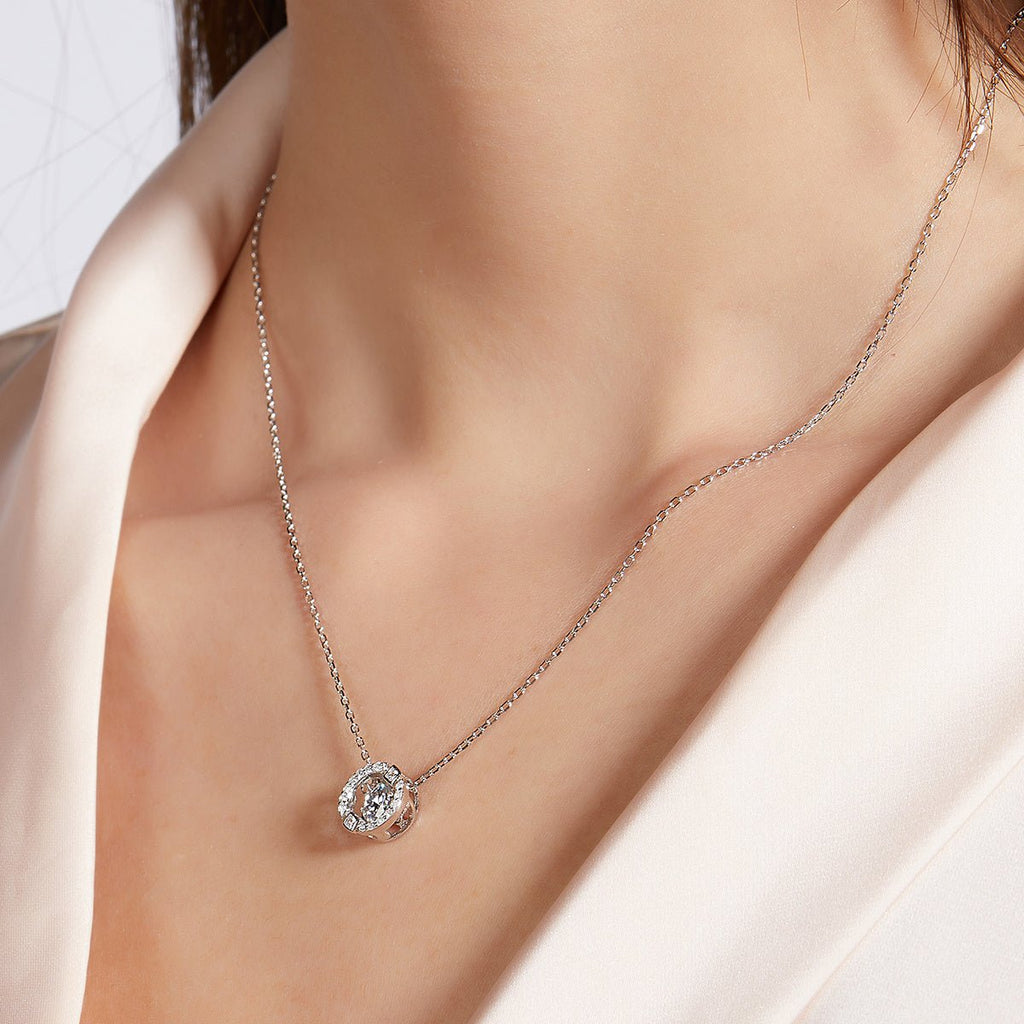 Collier S925 Argent Sterling 0,5 ct Moissanite D Couleur VVS1 Halo 45 cm - IVOIRART.COM