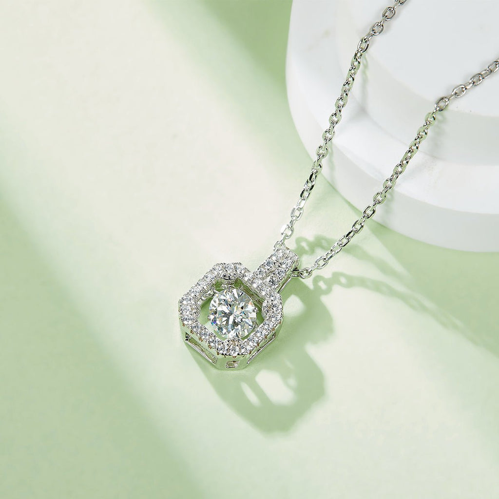 Collier S925 Argent Sterling avec Moissanite 0,5 ct D VVS1 Halo Carré 45cm Platine - IVOIRART.COM