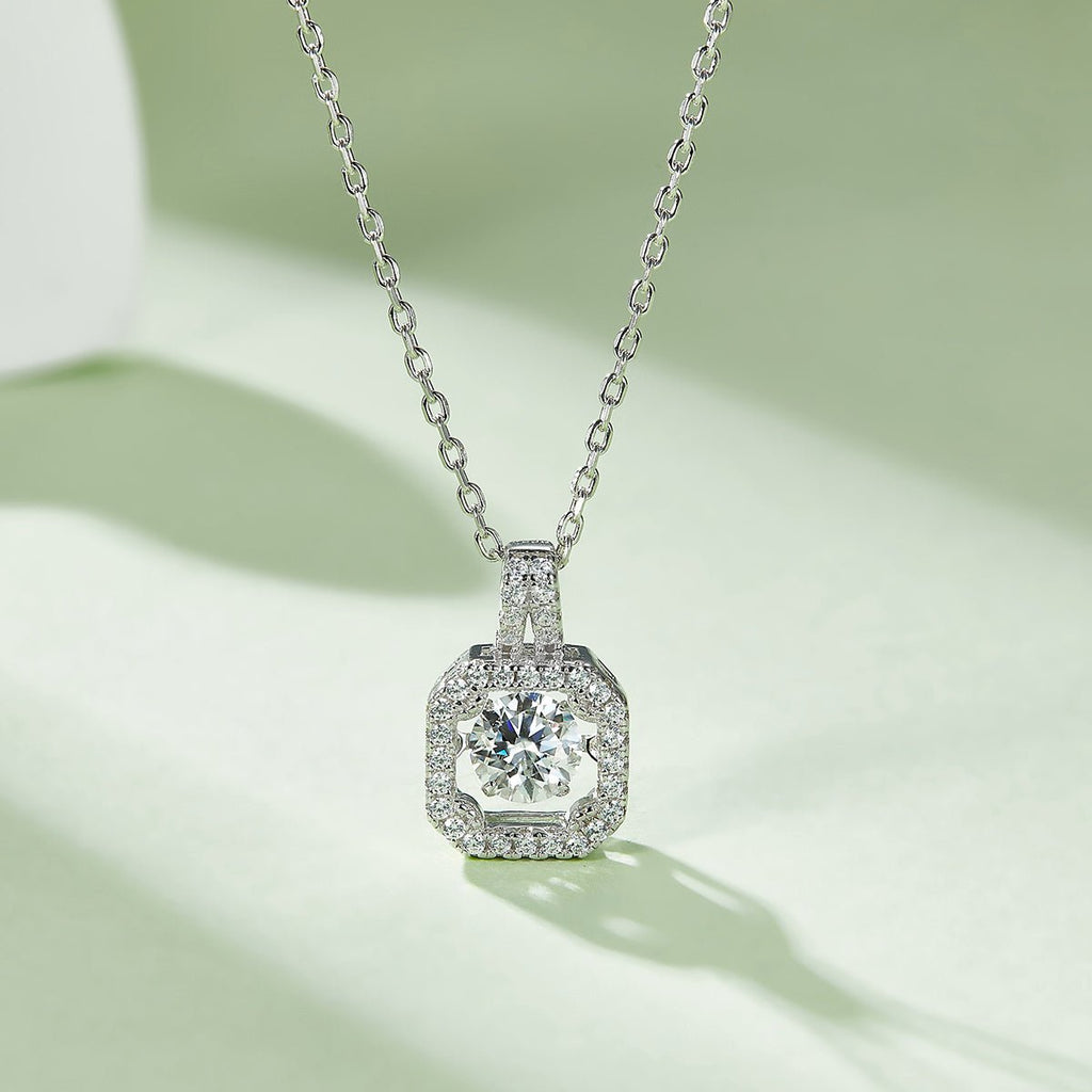 Collier S925 Argent Sterling avec Moissanite 0,5 ct D VVS1 Halo Carré 45cm Platine - IVOIRART.COM