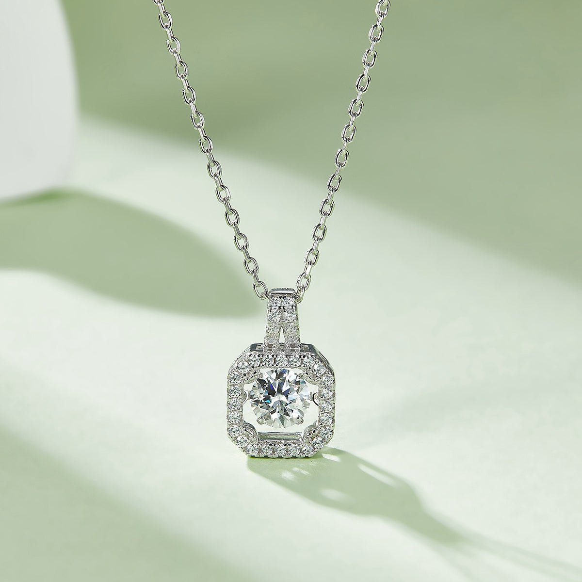 Collier S925 Argent Sterling avec Moissanite 0,5 ct D VVS1 Halo Carré 45cm Platine - IVOIRART.COM