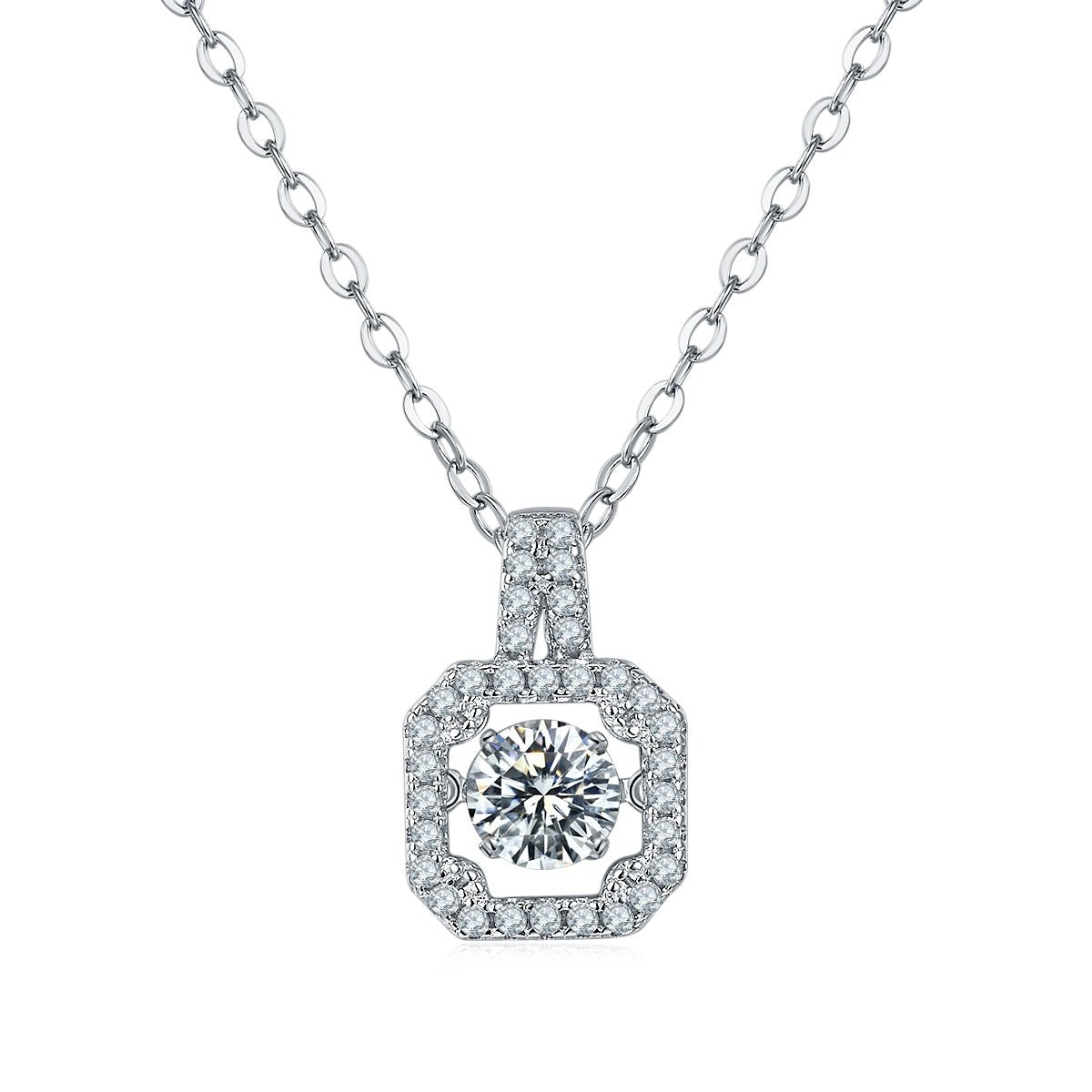 Collier S925 Argent Sterling avec Moissanite 0,5 ct D VVS1 Halo Carré 45cm Platine - IVOIRART.COM