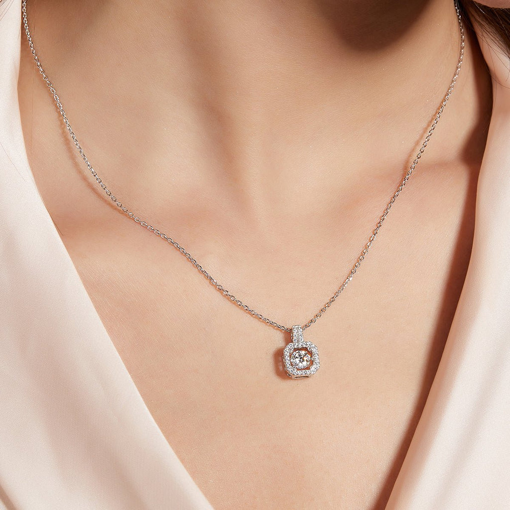 Collier S925 Argent Sterling avec Moissanite 0,5 ct D VVS1 Halo Carré 45cm Platine - IVOIRART.COM