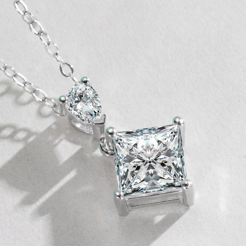 Collier S925 Argent Sterling Deux Pierres Princes & Poire 1ct Moissanite GRA Box - IVOIRART.COM