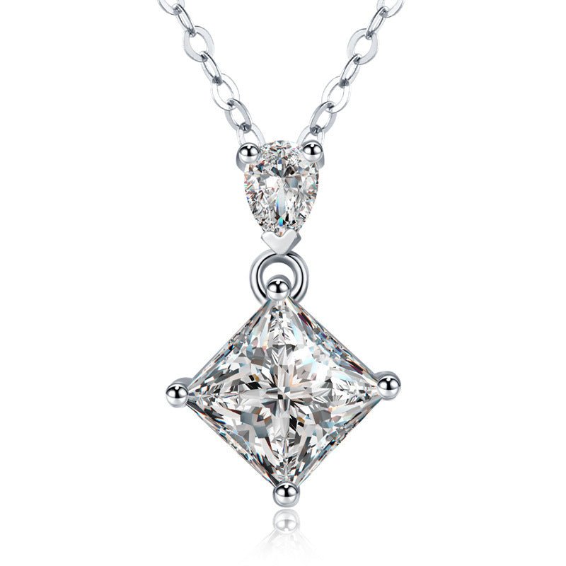Collier S925 Argent Sterling Deux Pierres Princes & Poire 1ct Moissanite GRA Box - IVOIRART.COM