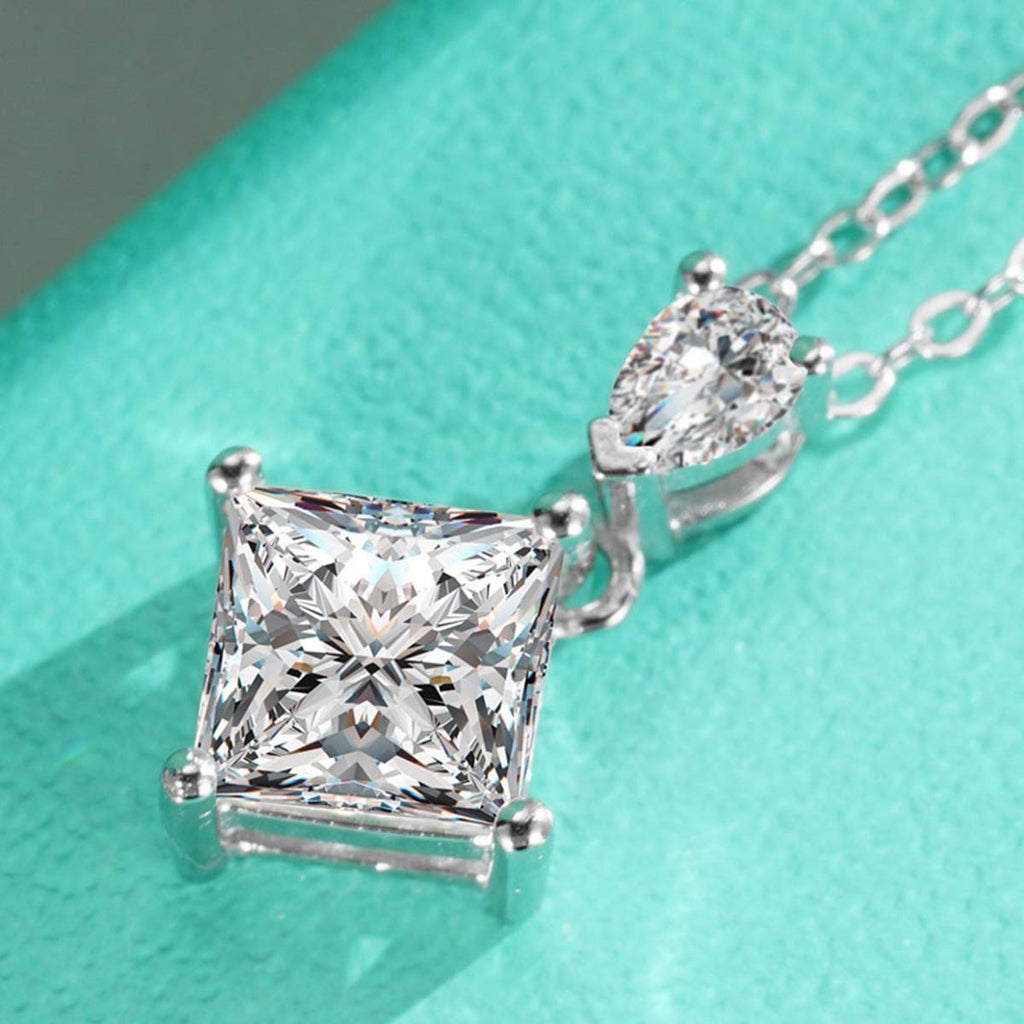 Collier S925 Argent Sterling Deux Pierres Princes & Poire 1ct Moissanite GRA Box - IVOIRART.COM