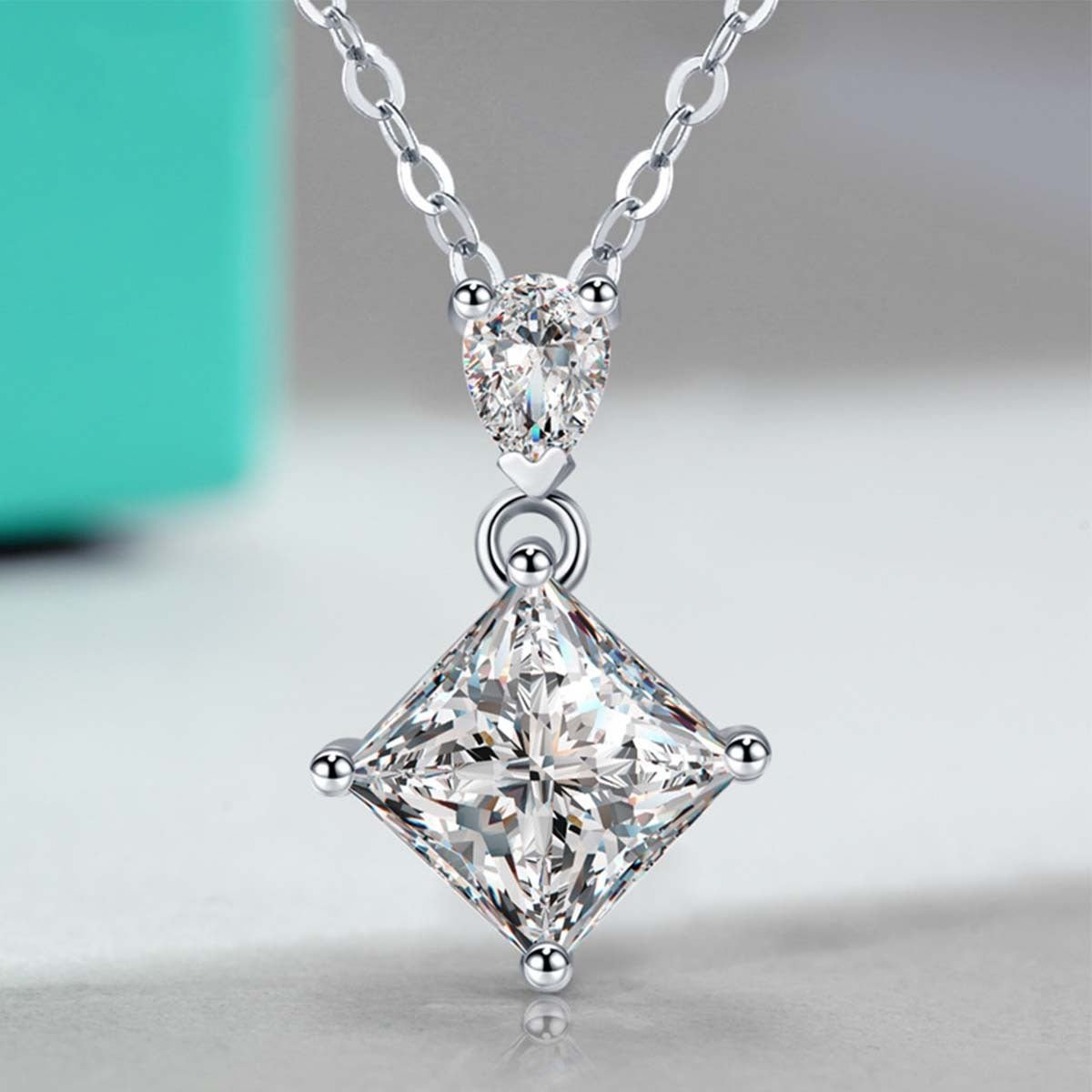 Collier S925 Argent Sterling Deux Pierres Princes & Poire 1ct Moissanite GRA Box - IVOIRART.COM