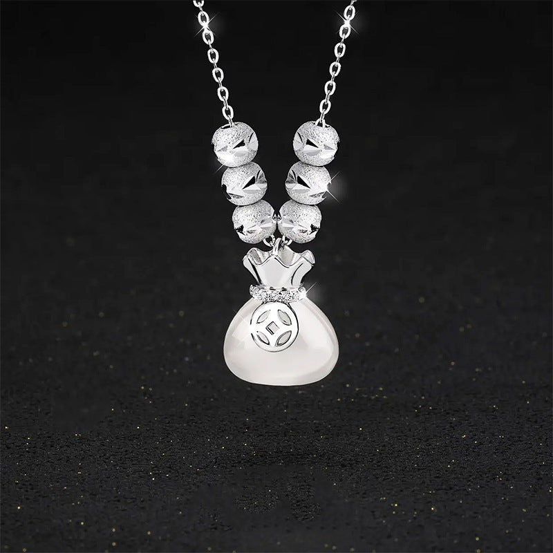 Collier Sac de Fortune en Argent Sterling S999 pour Femmes, Style Chinois, Chaîne Claviculaire en Calcédoine, Bijoux de Luxe Uniques et Polyvalents - IVOIRART.COM
