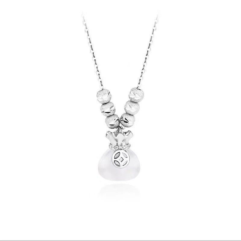 Collier Sac de Fortune en Argent Sterling S999 pour Femmes, Style Chinois, Chaîne Claviculaire en Calcédoine, Bijoux de Luxe Uniques et Polyvalents - IVOIRART.COM