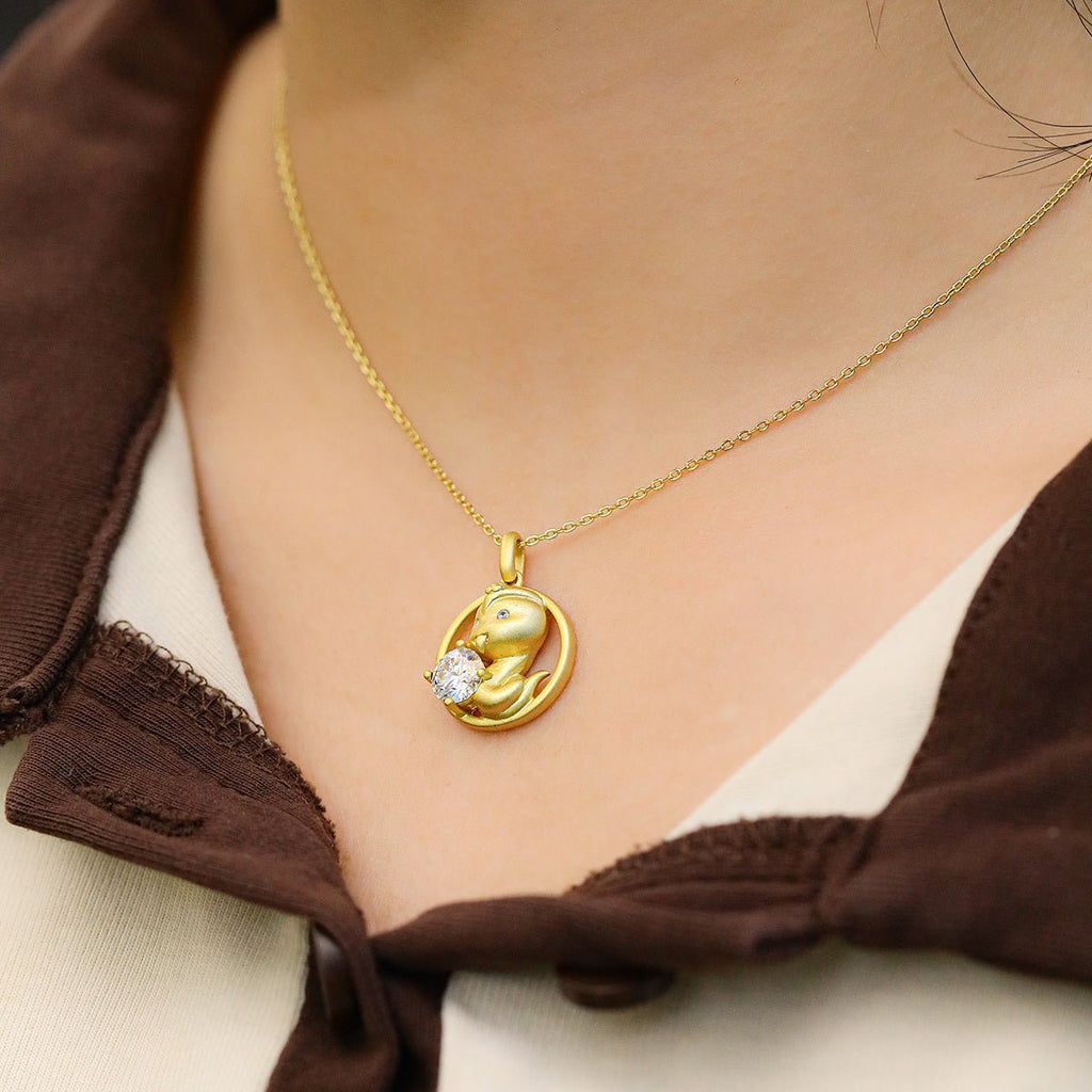 Collier Serpent du zodiaque chinois en argent sterling S925 plaqué or, Moissanite 1ct D Couleur VVS1, 5,4g, cadeau Benmingnian certifié GRA - IVOIRART.COM