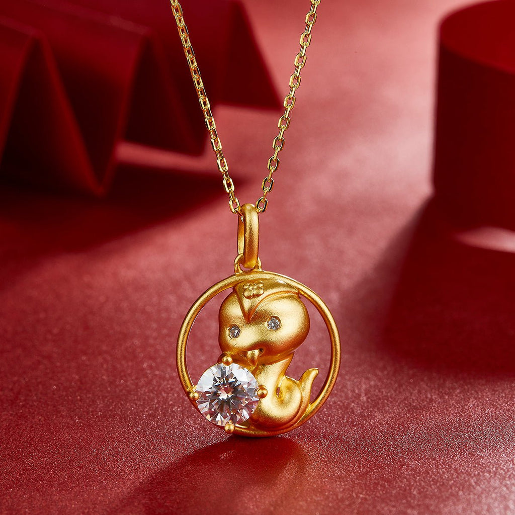 Collier Serpent du zodiaque chinois en argent sterling S925 plaqué or, Moissanite 1ct D Couleur VVS1, 5,4g, cadeau Benmingnian certifié GRA - IVOIRART.COM