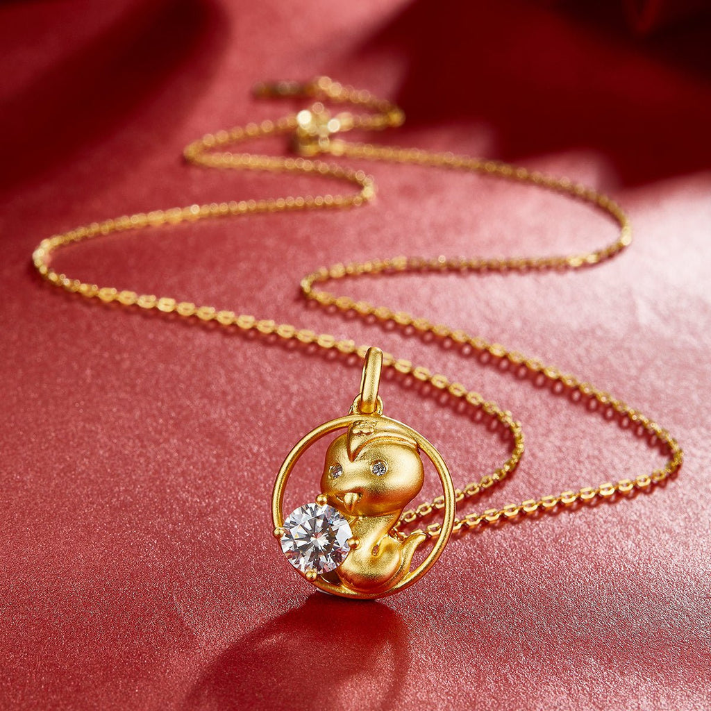 Collier Serpent du zodiaque chinois en argent sterling S925 plaqué or, Moissanite 1ct D Couleur VVS1, 5,4g, cadeau Benmingnian certifié GRA - IVOIRART.COM