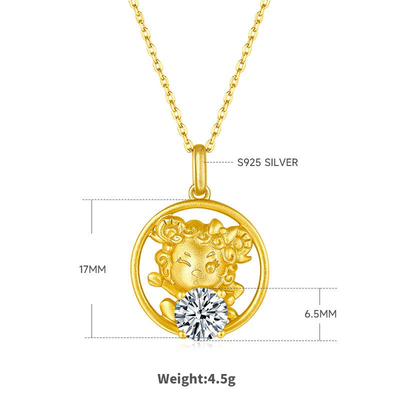 Collier Signe du Zodiaque Chinois Chèvre en Argent Sterling S925 Plaqué Or 1ct Moissanite D VVS1 4,5g Cadeau Benmingnian Certifié GRA Boîte Cadeau - IVOIRART.COM