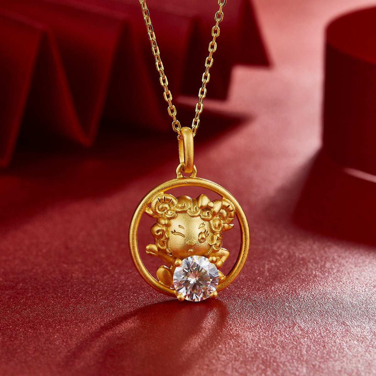 Collier Signe du Zodiaque Chinois Chèvre en Argent Sterling S925 Plaqué Or 1ct Moissanite D VVS1 4,5g Cadeau Benmingnian Certifié GRA Boîte Cadeau - IVOIRART.COM