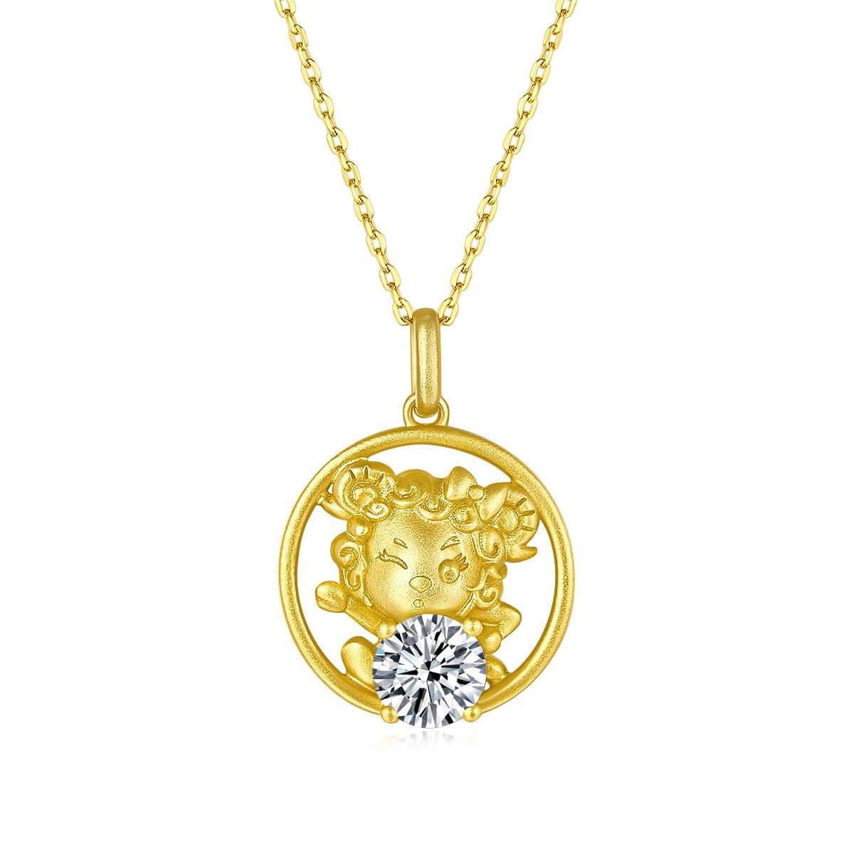 Collier Signe du Zodiaque Chinois Chèvre en Argent Sterling S925 Plaqué Or 1ct Moissanite D VVS1 4,5g Cadeau Benmingnian Certifié GRA Boîte Cadeau - IVOIRART.COM