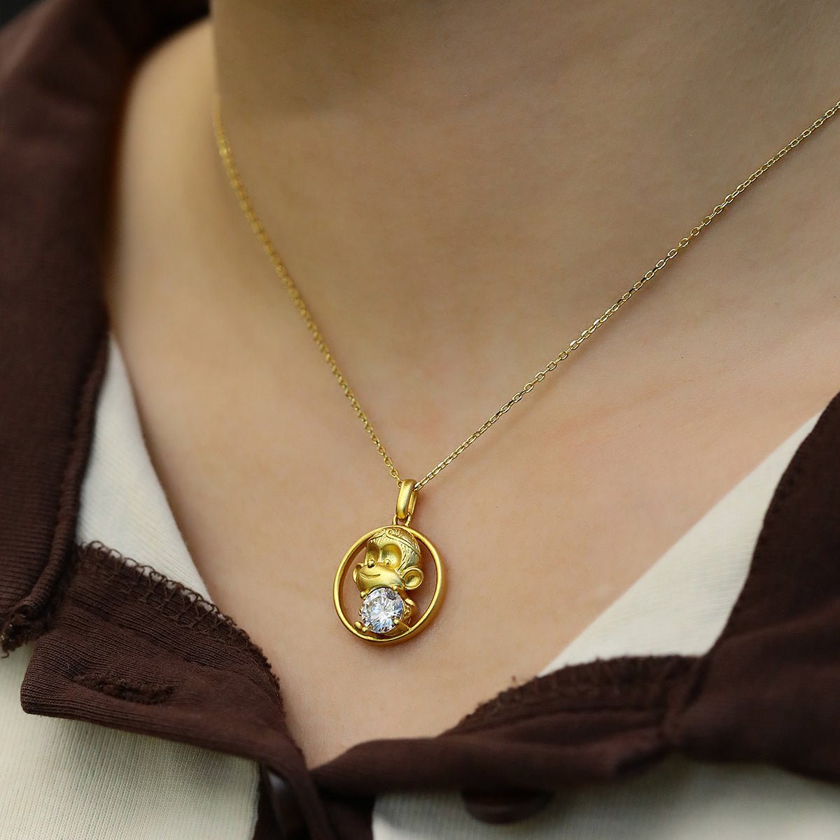 Collier Singe en Argent Sterling S925 Plaqué Or avec Moissanite 1ct D VVS1 - IVOIRART.COM