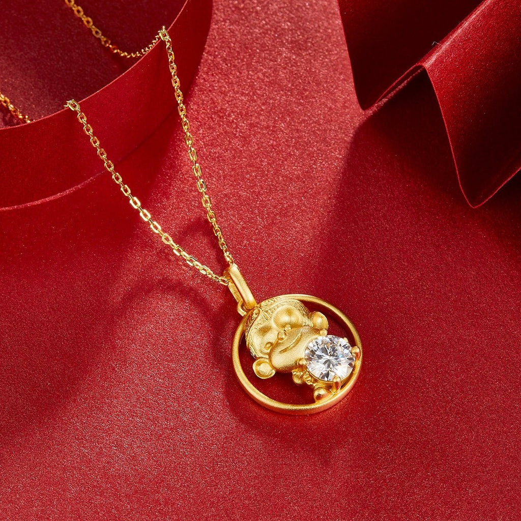 Collier Singe en Argent Sterling S925 Plaqué Or avec Moissanite 1ct D VVS1 - IVOIRART.COM